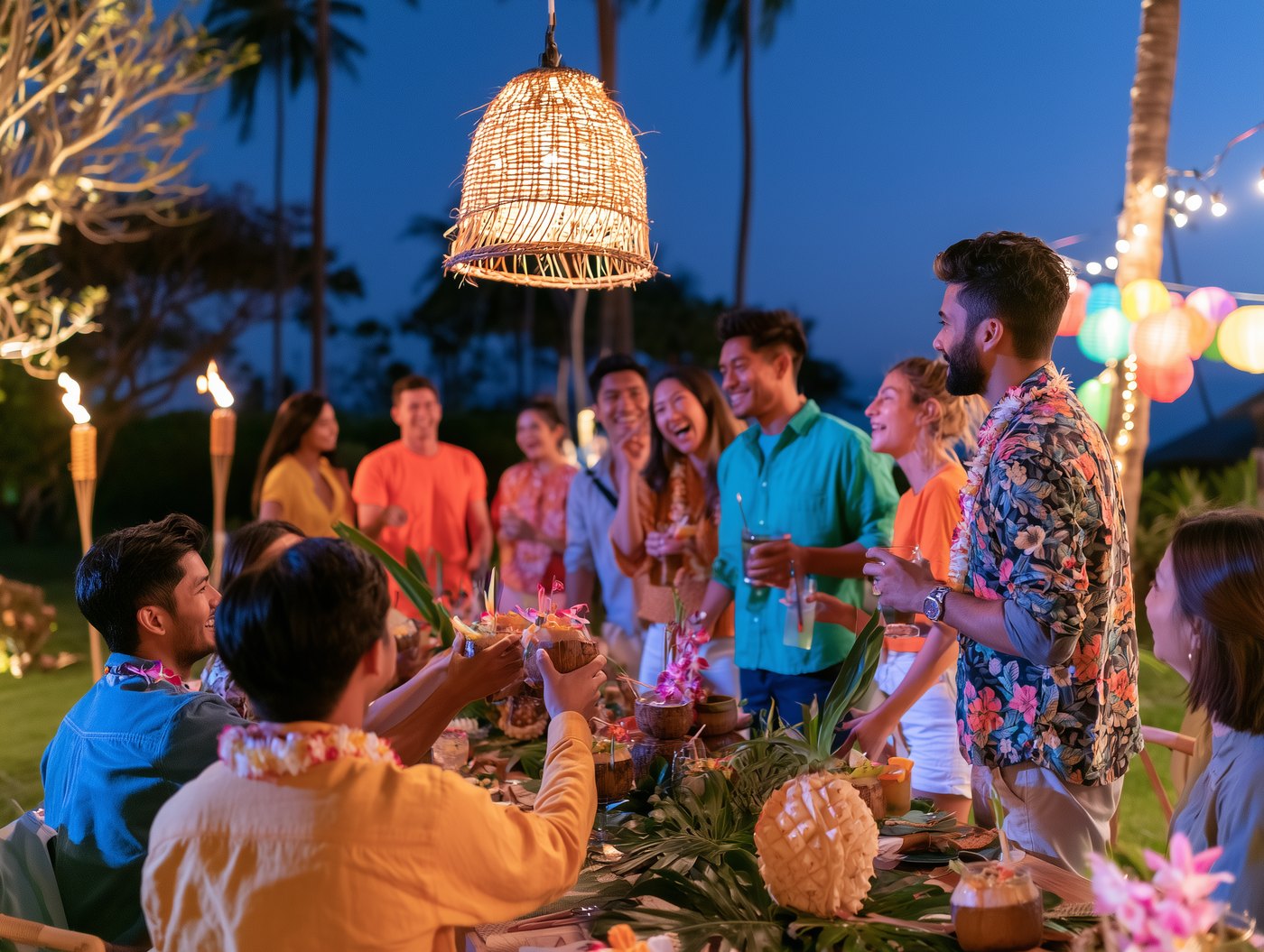Light & mood, tropical theme party at a private villa at night, Chaiyo Events Pattaya